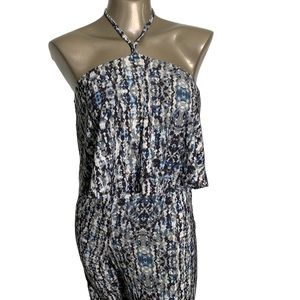 NEW! Deborah Viereck women’s XS jumpsuit printed stretch ruffle top sleeveless